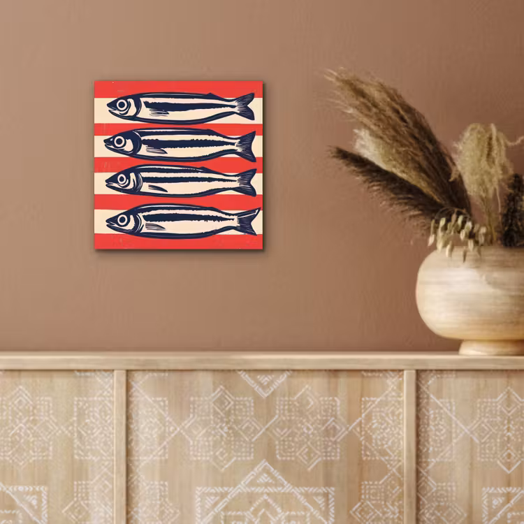 Aluminium schilderij - Sardines - Rood en beige strepen — 5