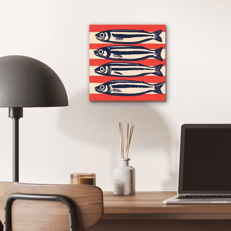 Aluminium schilderij - Sardines - Rood en beige strepen — 6
