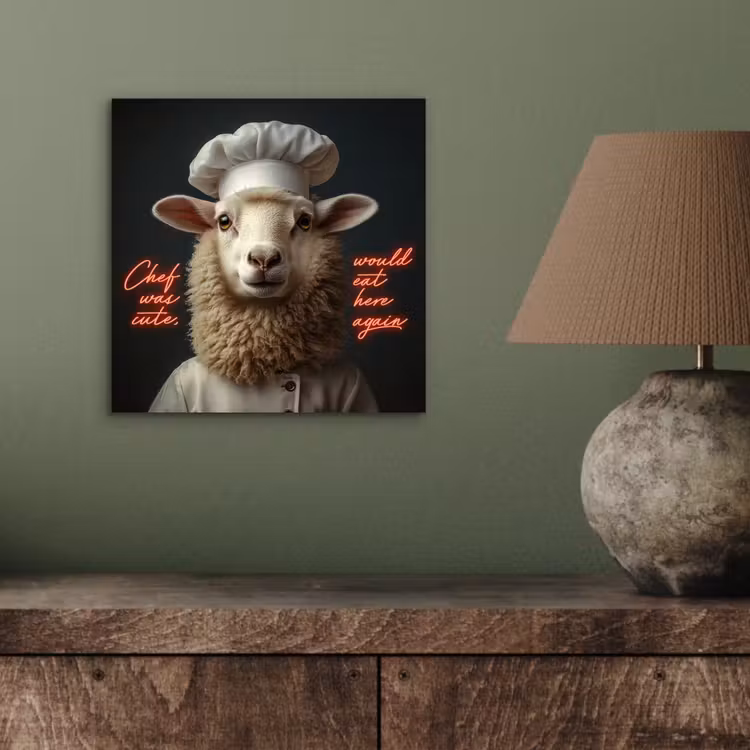 Aluminium schilderij - Schaap - Kokskleding - Neon - Quote — 3