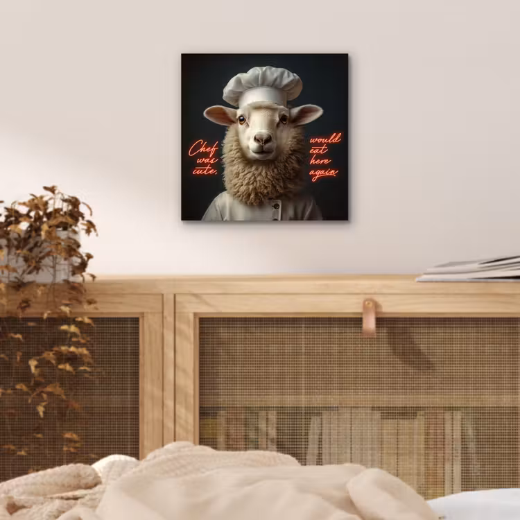 Aluminium schilderij - Schaap - Kokskleding - Neon - Quote — 4