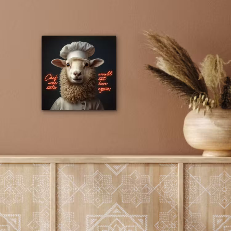 Aluminium schilderij - Schaap - Kokskleding - Neon - Quote — 5