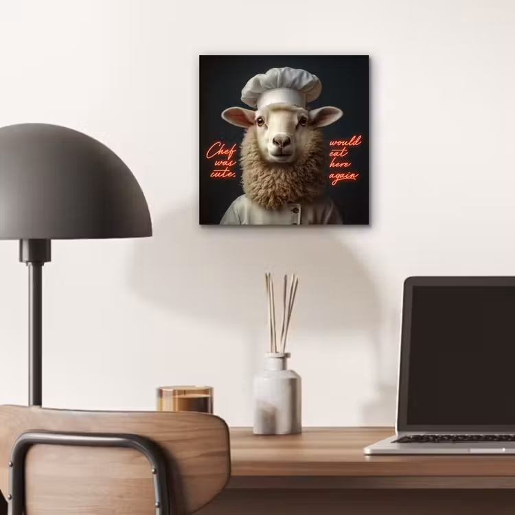 Aluminium schilderij - Schaap - Kokskleding - Neon - Quote — 6