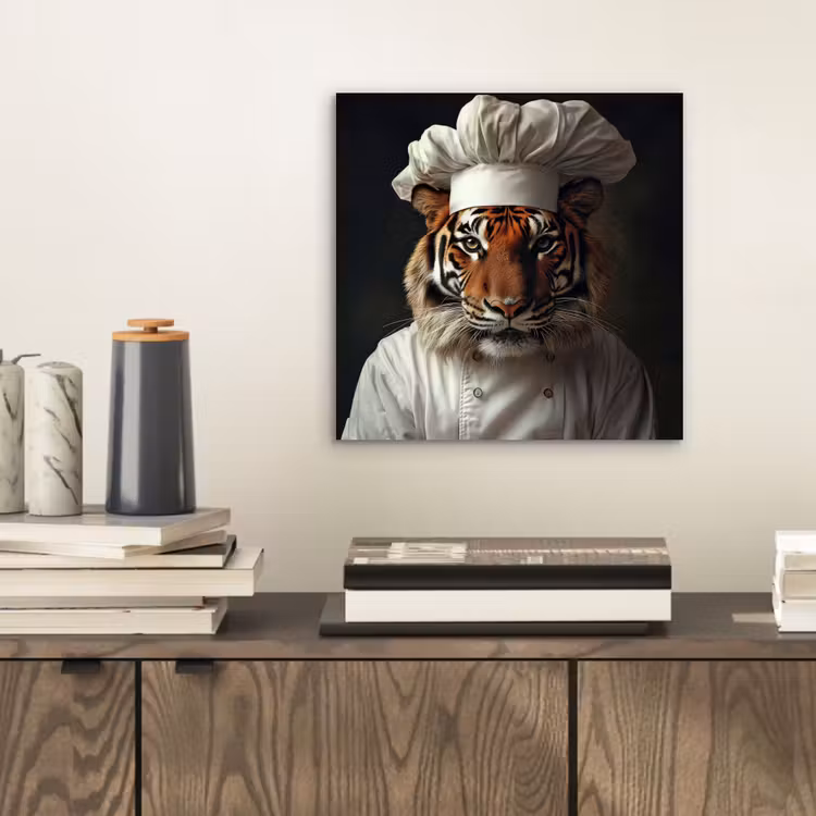 Aluminium schilderij - Tijger - Kokskleding - Bruin — 2
