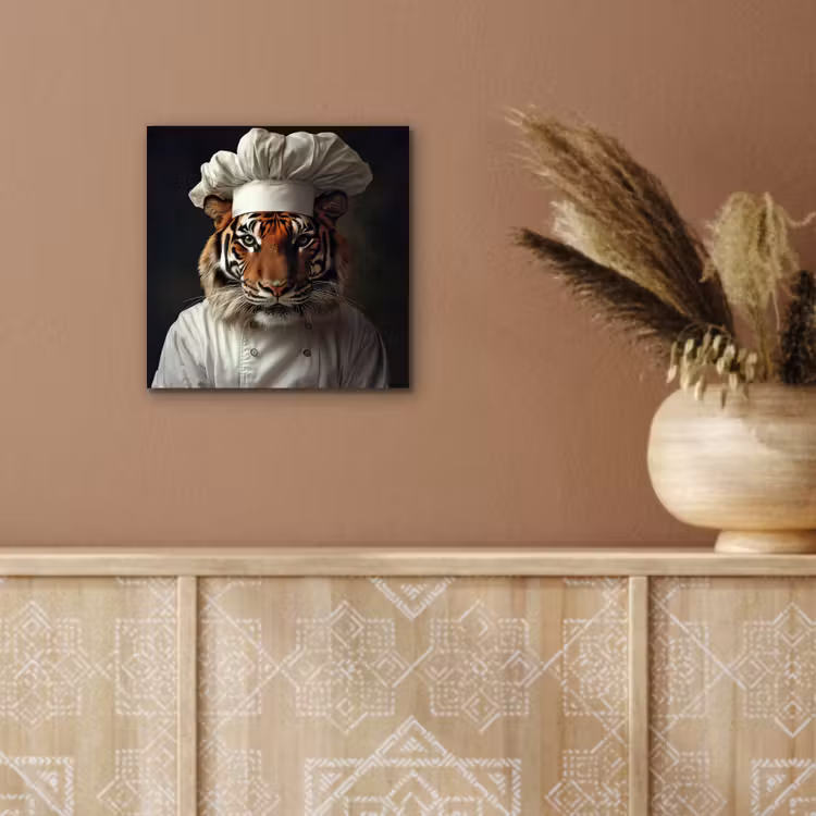 Aluminium schilderij - Tijger - Kokskleding - Bruin — 5