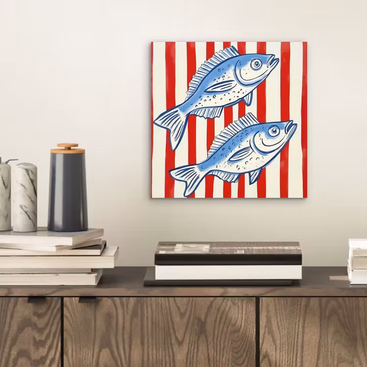Aluminium schilderij - Vissen - Verticale strepen - Blauw - Rood — 2