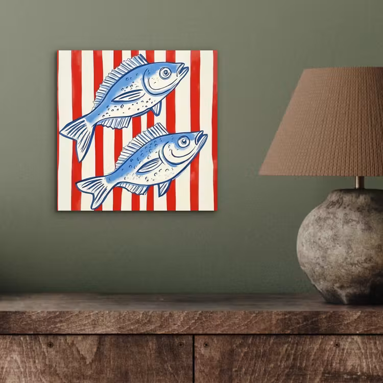 Aluminium schilderij - Vissen - Verticale strepen - Blauw - Rood — 3