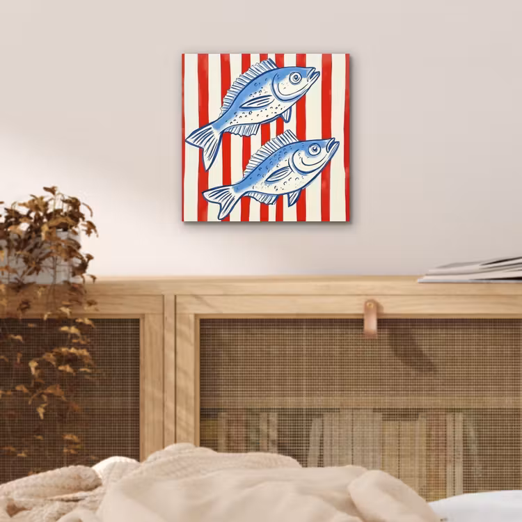 Aluminium schilderij - Vissen - Verticale strepen - Blauw - Rood — 4