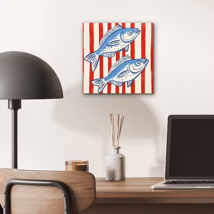 Aluminium schilderij - Vissen - Verticale strepen - Blauw - Rood — 6