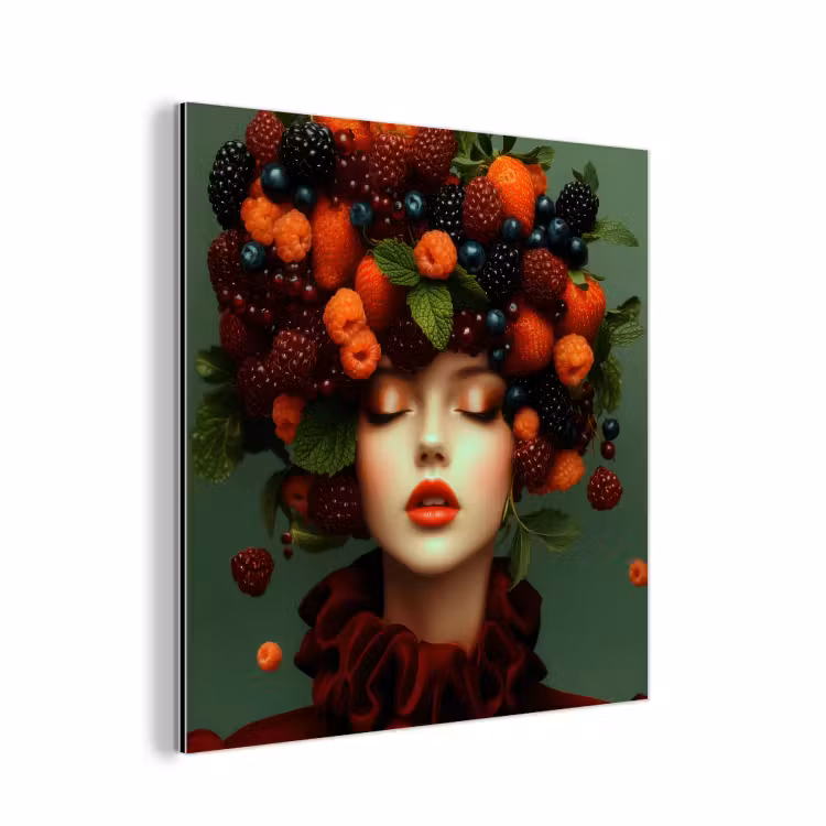 Aluminium schilderij - Vrouw - Aardbeien - Frambozen - Bramen - Bessen — 1