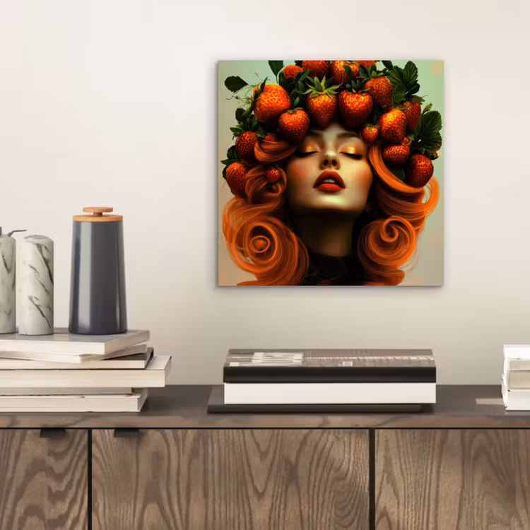 Aluminium schilderij - Vrouw - Aardbeien - Kroon — 2