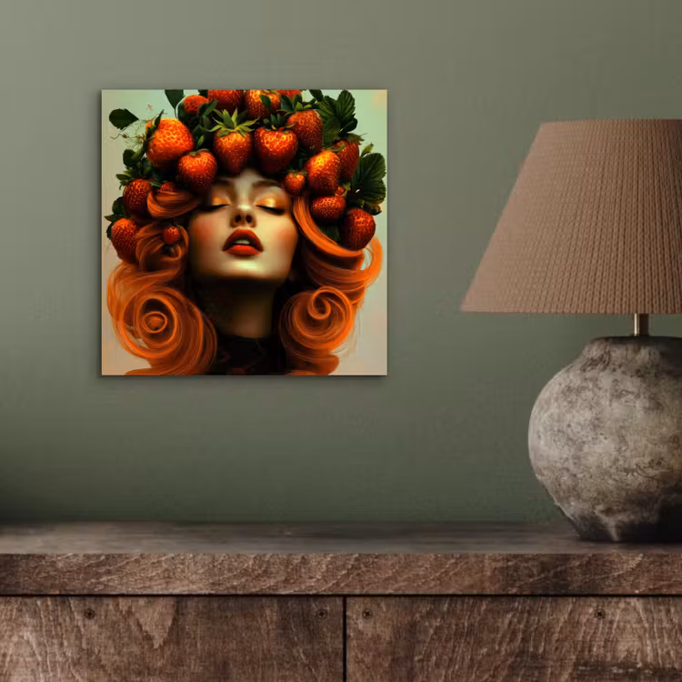 Aluminium schilderij - Vrouw - Aardbeien - Kroon — 3