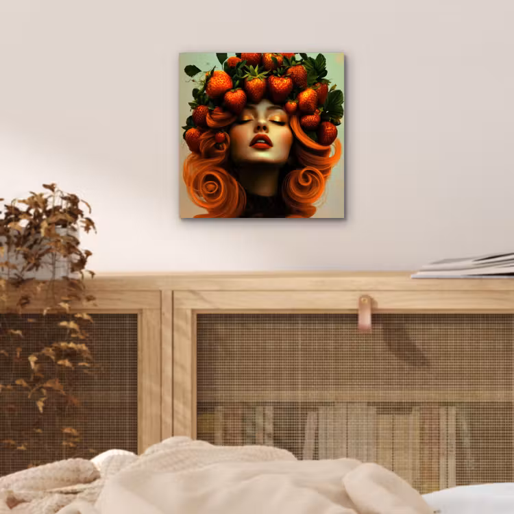Aluminium schilderij - Vrouw - Aardbeien - Kroon — 4