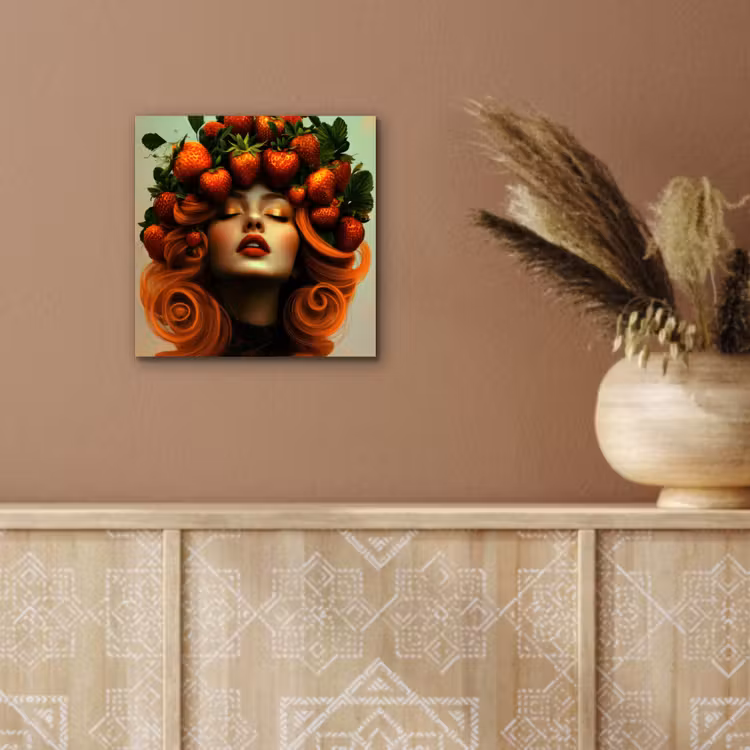 Aluminium schilderij - Vrouw - Aardbeien - Kroon — 5