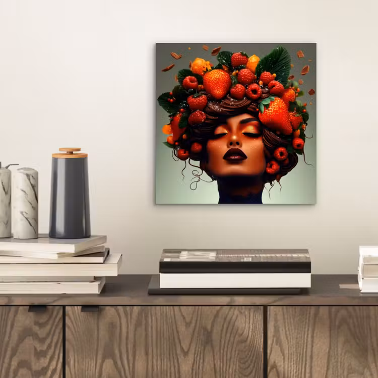 Aluminium schilderij - Vrouw - Chocolade - Frambozen - Aardbeien - Koekjes — 2
