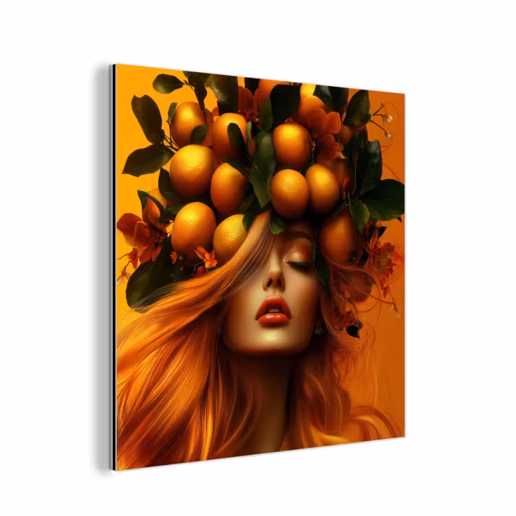 Aluminium schilderij - Vrouw - Citroenen - Bloesem - Geel — 1