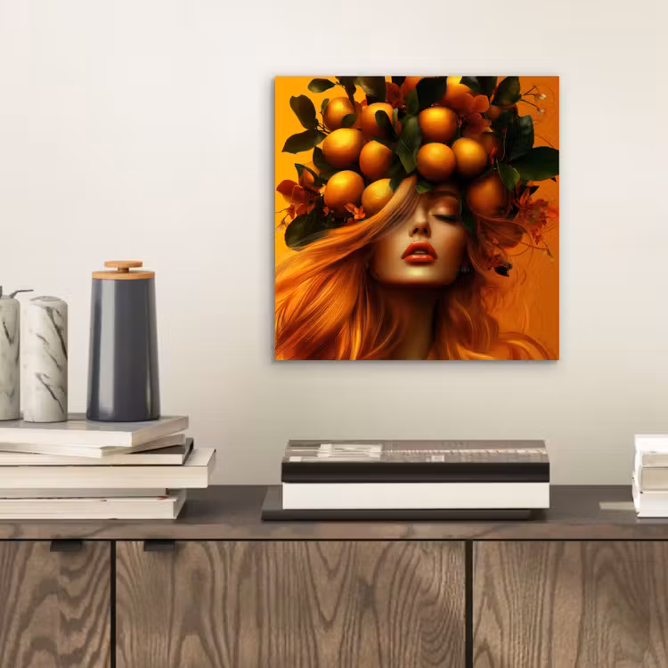 Aluminium schilderij - Vrouw - Citroenen - Bloesem - Geel — 2