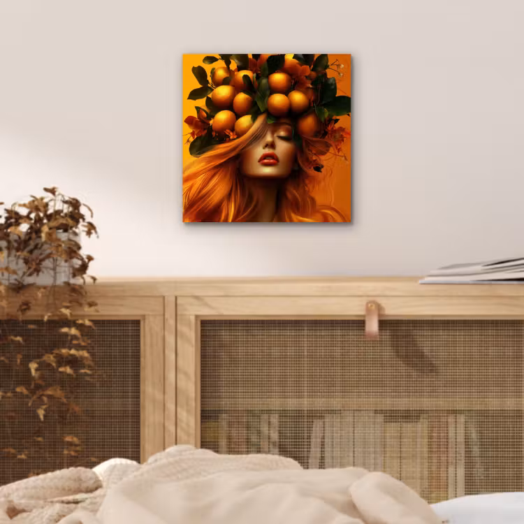 Aluminium schilderij - Vrouw - Citroenen - Bloesem - Geel — 4