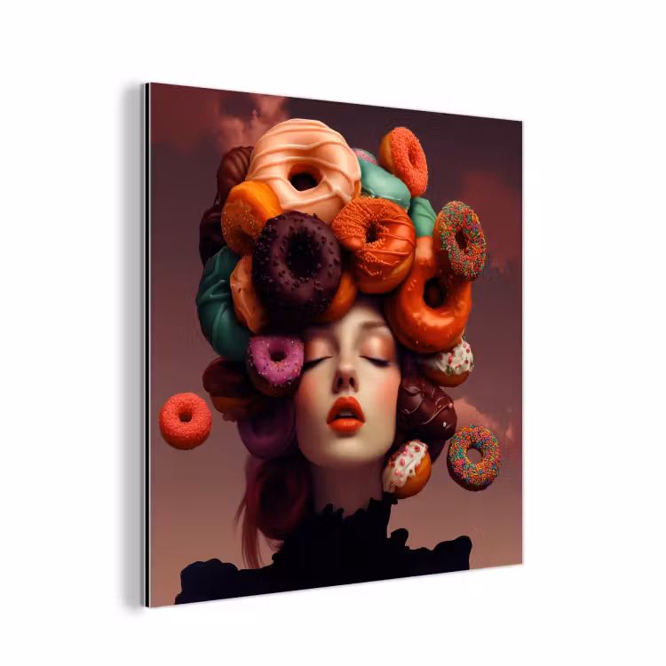 Aluminium schilderij - Vrouw - Donuts - Kleurrijk — 1