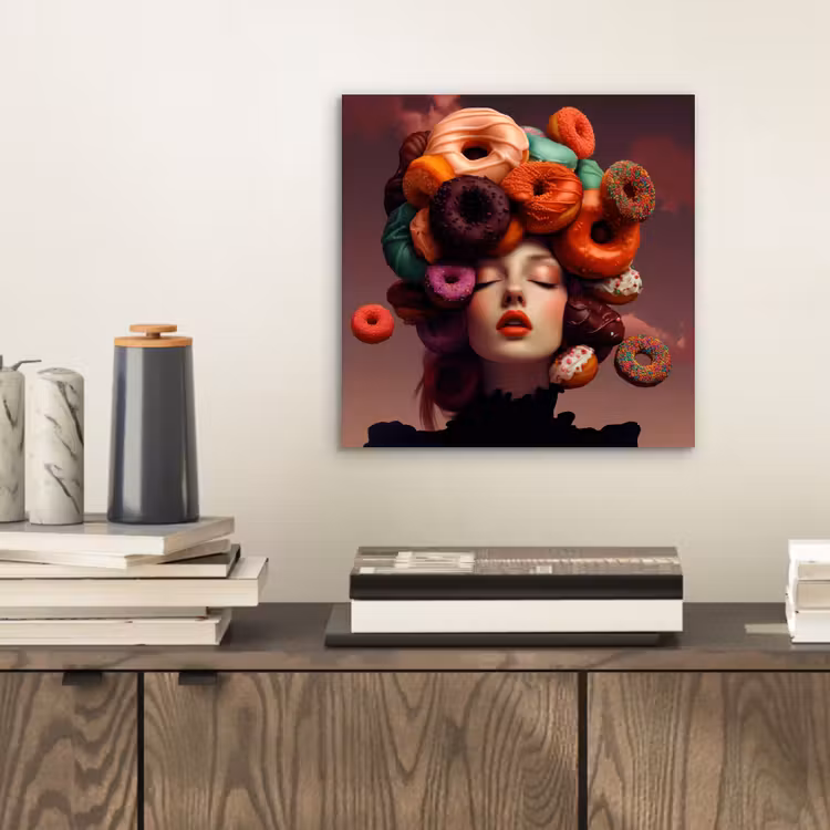 Aluminium schilderij - Vrouw - Donuts - Kleurrijk — 2