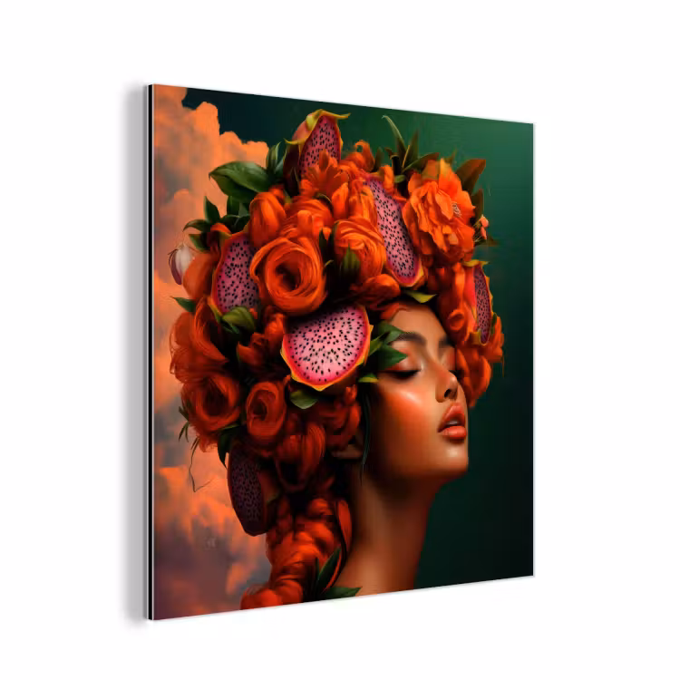 Aluminium schilderij - Vrouw - Drankenfruit - Rozen — 1