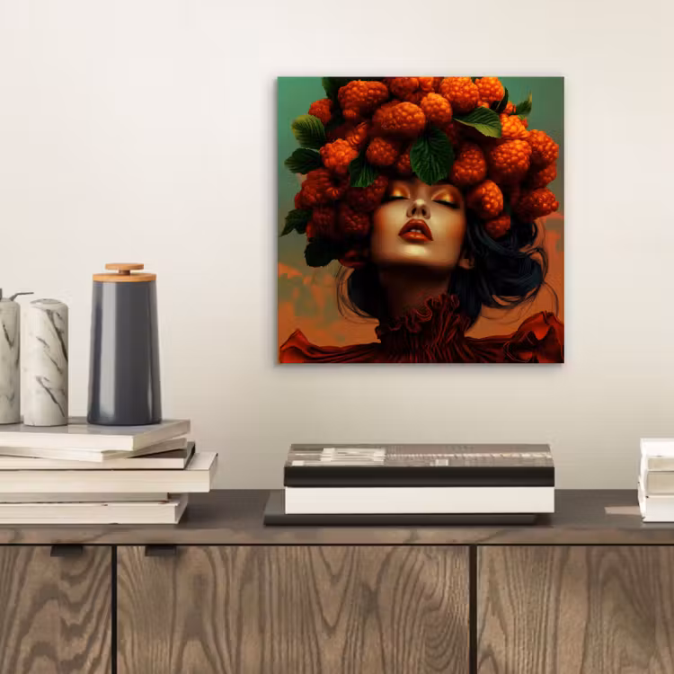 Aluminium schilderij - Vrouw - Frambozen - Bladeren — 2