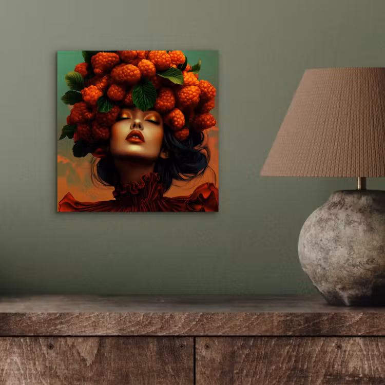 Aluminium schilderij - Vrouw - Frambozen - Bladeren — 3