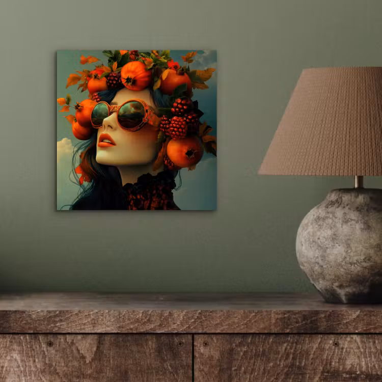Aluminium schilderij - Vrouw - Granaatappel - Herfst - Zonnebril — 3