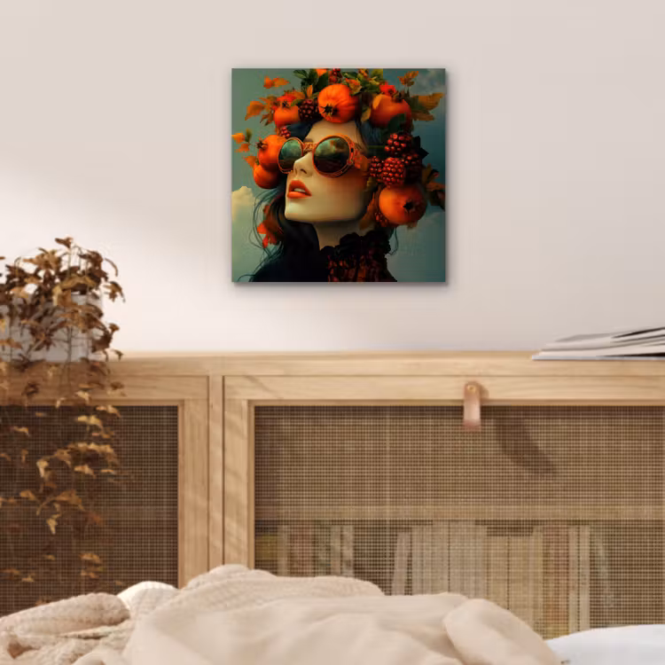 Aluminium schilderij - Vrouw - Granaatappel - Herfst - Zonnebril — 4