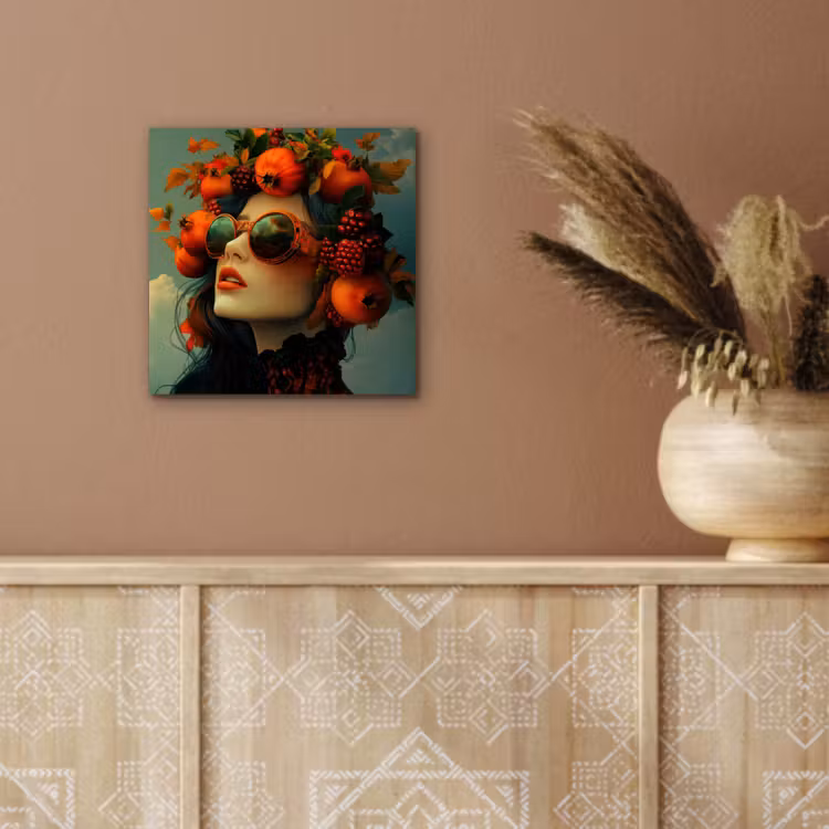 Aluminium schilderij - Vrouw - Granaatappel - Herfst - Zonnebril — 5