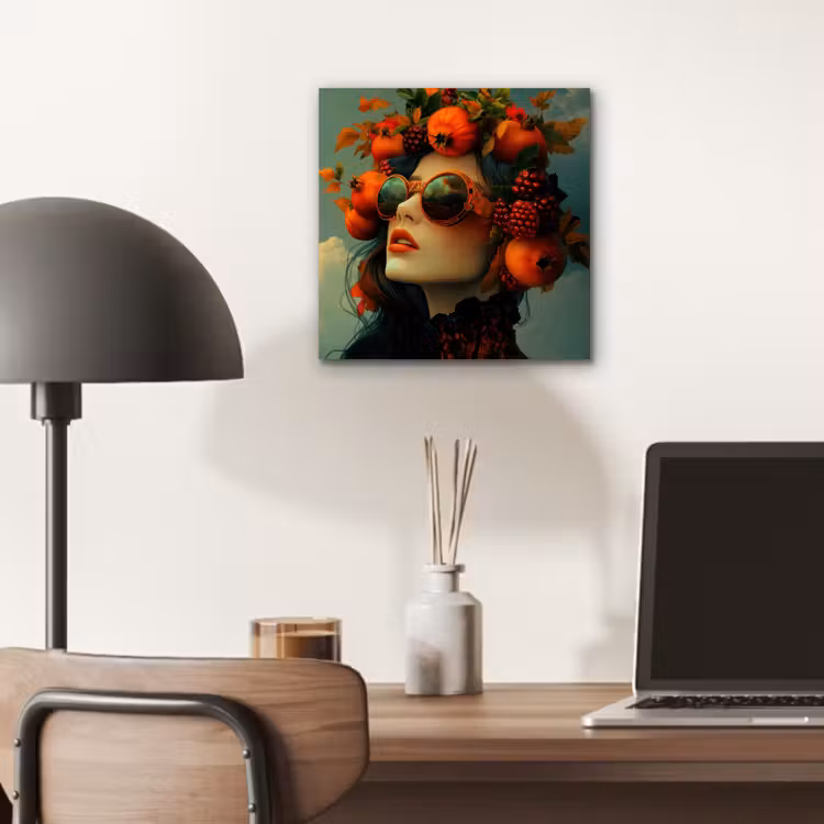 Aluminium schilderij - Vrouw - Granaatappel - Herfst - Zonnebril — 6