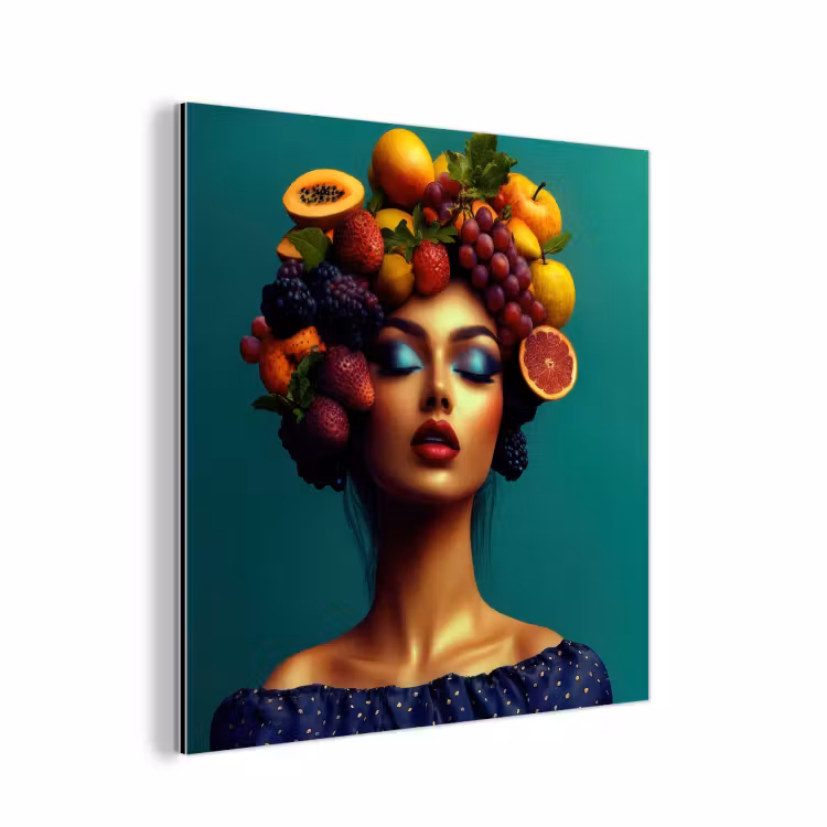 Aluminium schilderij - Vrouw - Hoodtooi - Tropisch - Fruit - Druiven — 1
