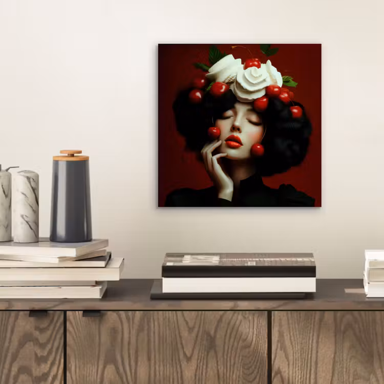Aluminium schilderij - Vrouw - Kersen - Slagroom — 2