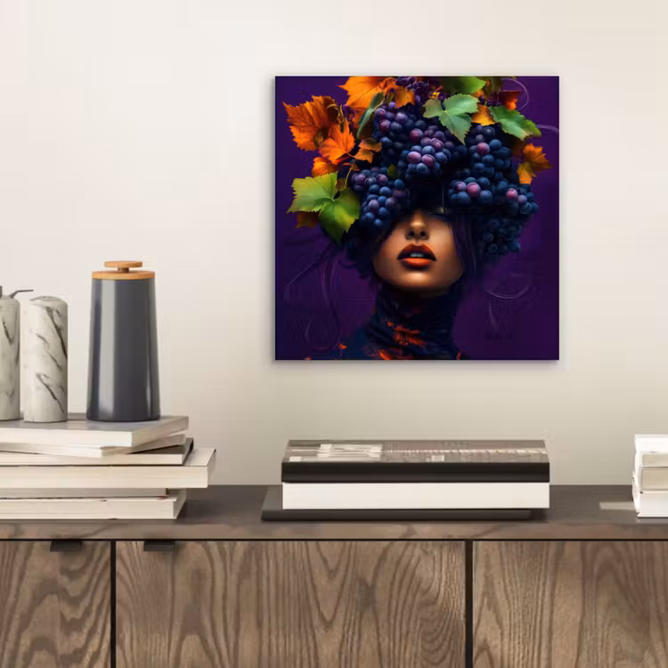 Aluminium schilderij - Vrouw - Paars - Druiven — 2