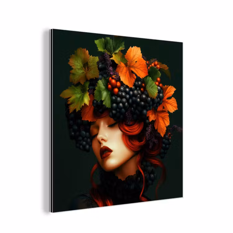 Aluminium schilderij - Vrouw - Rood - Groen - Druiven — 1