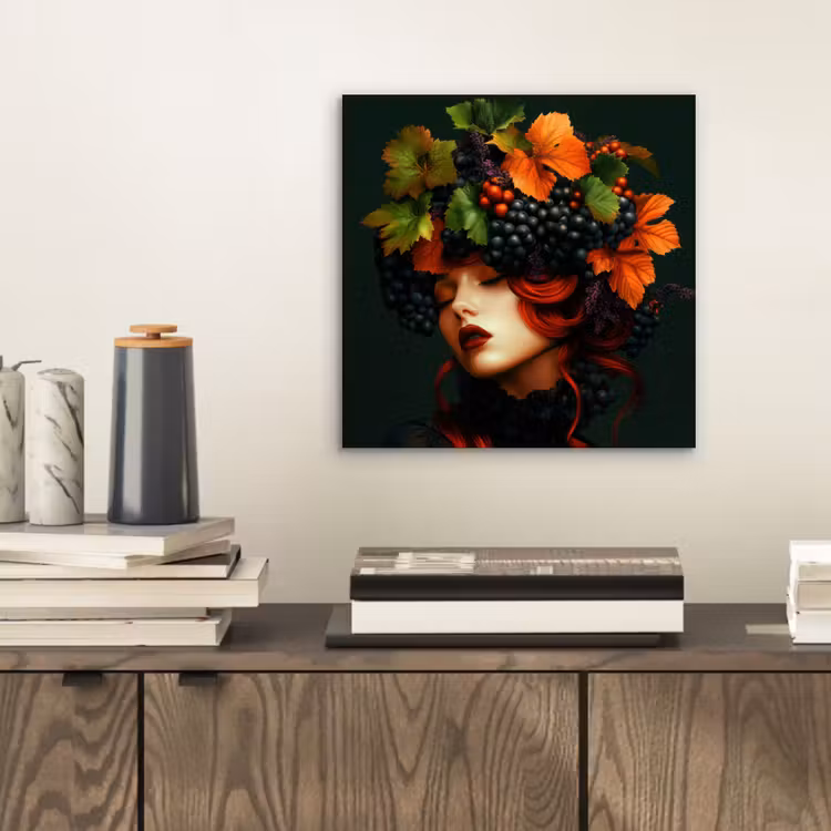 Aluminium schilderij - Vrouw - Rood - Groen - Druiven — 2