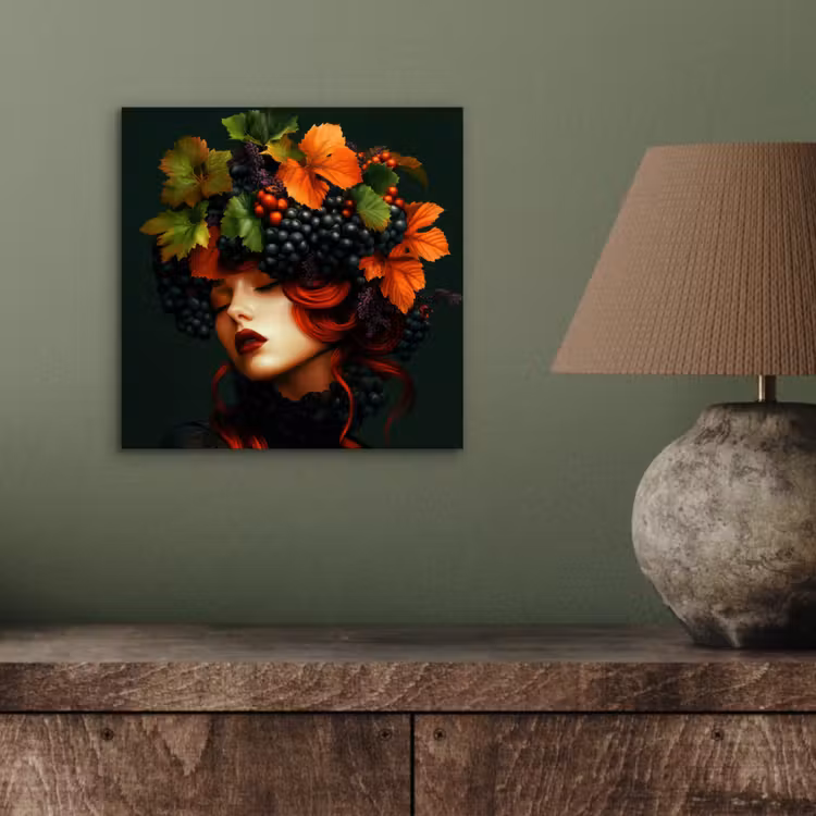 Aluminium schilderij - Vrouw - Rood - Groen - Druiven — 3