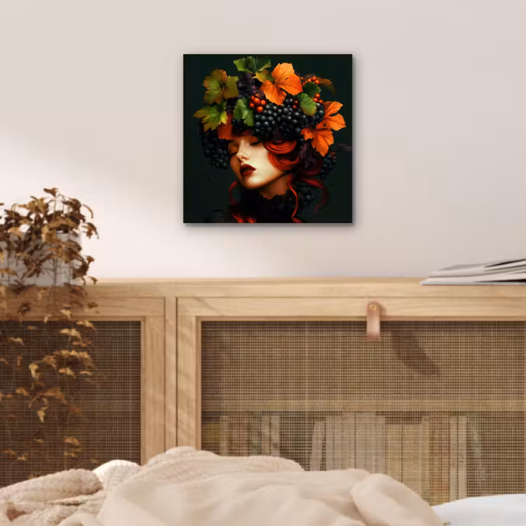 Aluminium schilderij - Vrouw - Rood - Groen - Druiven — 4