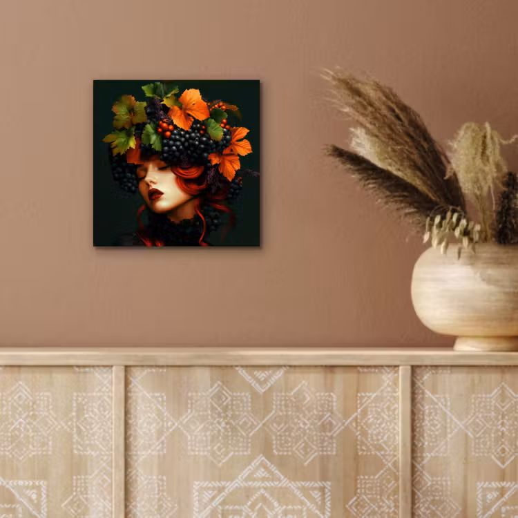 Aluminium schilderij - Vrouw - Rood - Groen - Druiven — 5