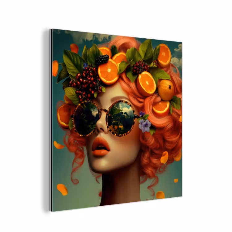 Aluminium schilderij - Vrouw - Sinaasappel - Bessen - Oranje — 1