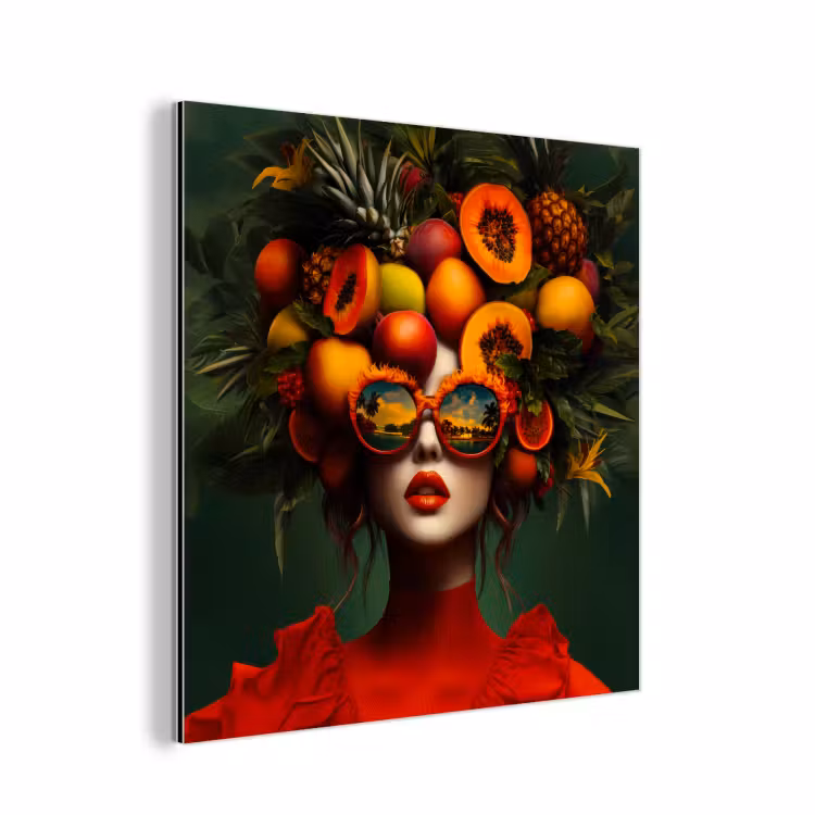 Aluminium schilderij - Vrouw - Vruchten - Papaja - Ananas — 1