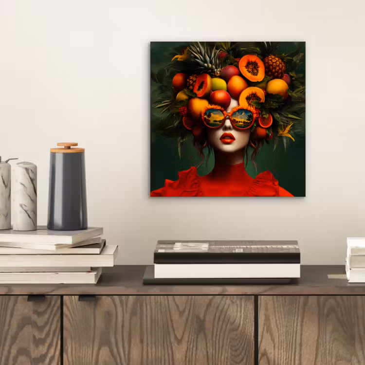 Aluminium schilderij - Vrouw - Vruchten - Papaja - Ananas — 2