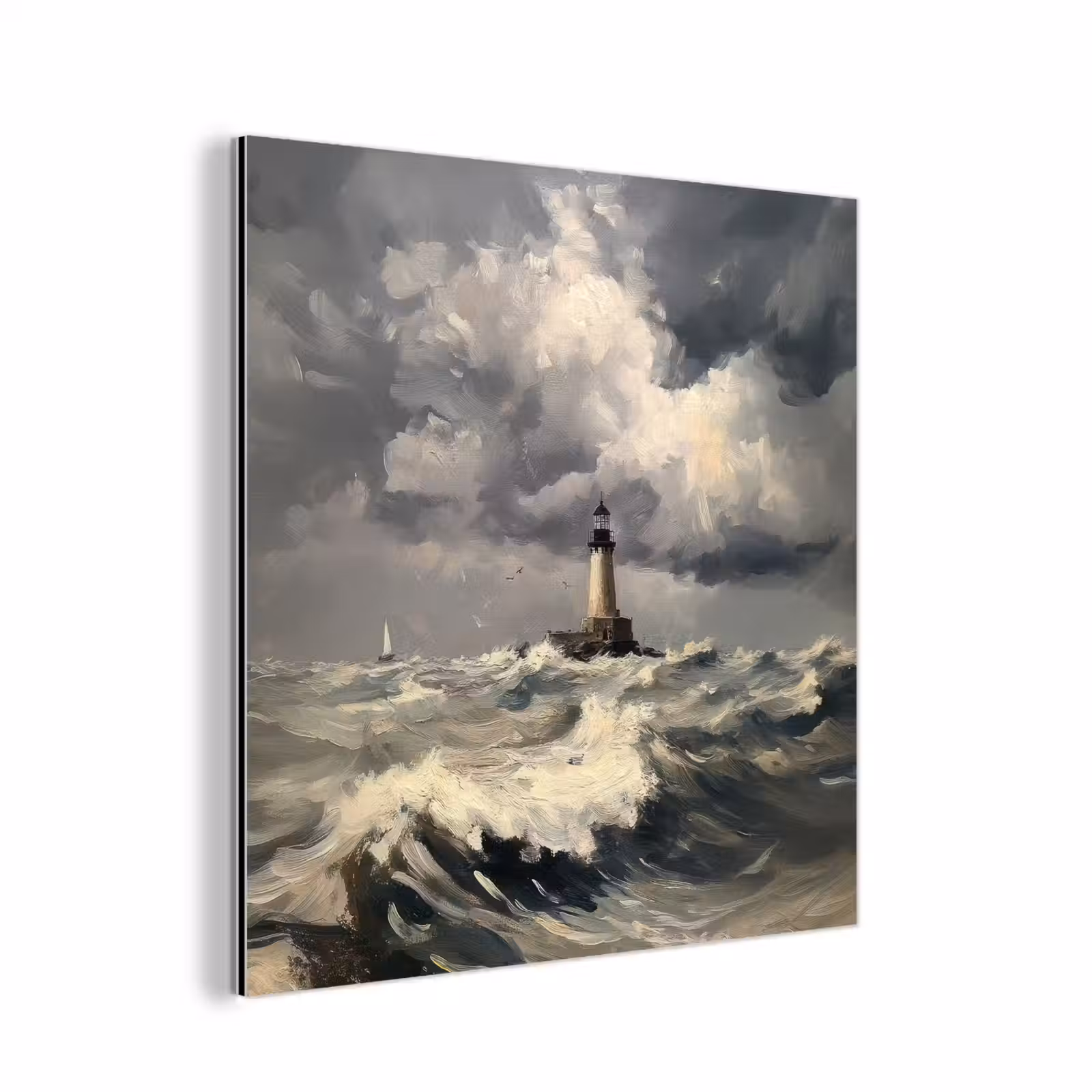 Aluminium schilderij - Vuurtoren - Golven - Storm — 1