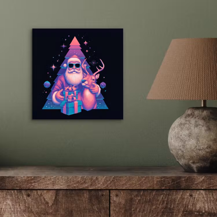 Aluminium schilderij - Retro - Kerstman - Rendieren - Kerstboom — 3
