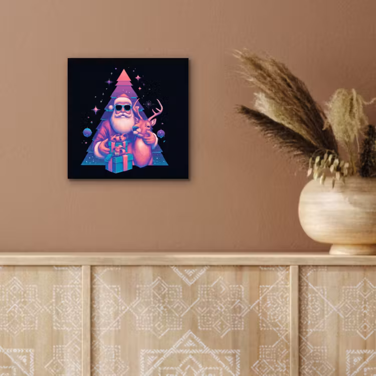 Aluminium schilderij - Retro - Kerstman - Rendieren - Kerstboom — 5