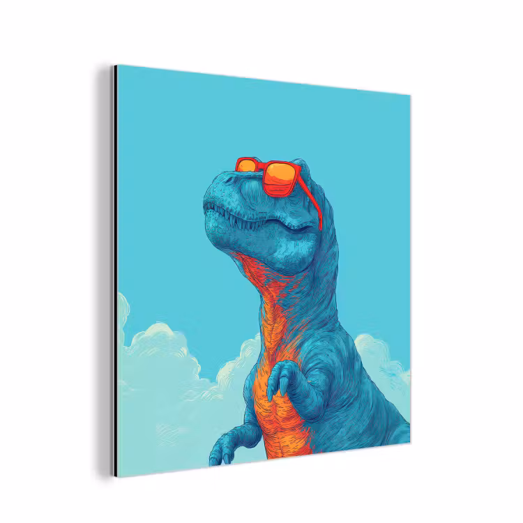 Aluminium schilderij - T-Rex - Blauw - Wolken - Zonnebril — 1