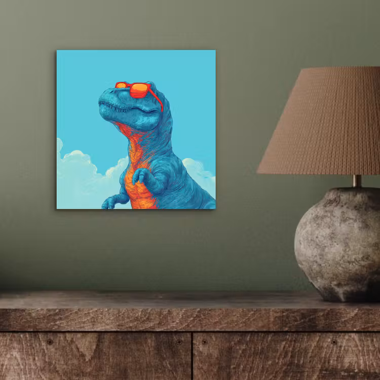 Aluminium schilderij - T-Rex - Blauw - Wolken - Zonnebril — 3