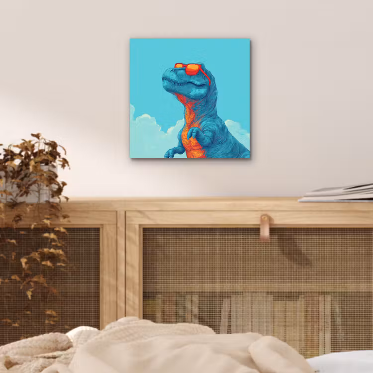 Aluminium schilderij - T-Rex - Blauw - Wolken - Zonnebril — 4
