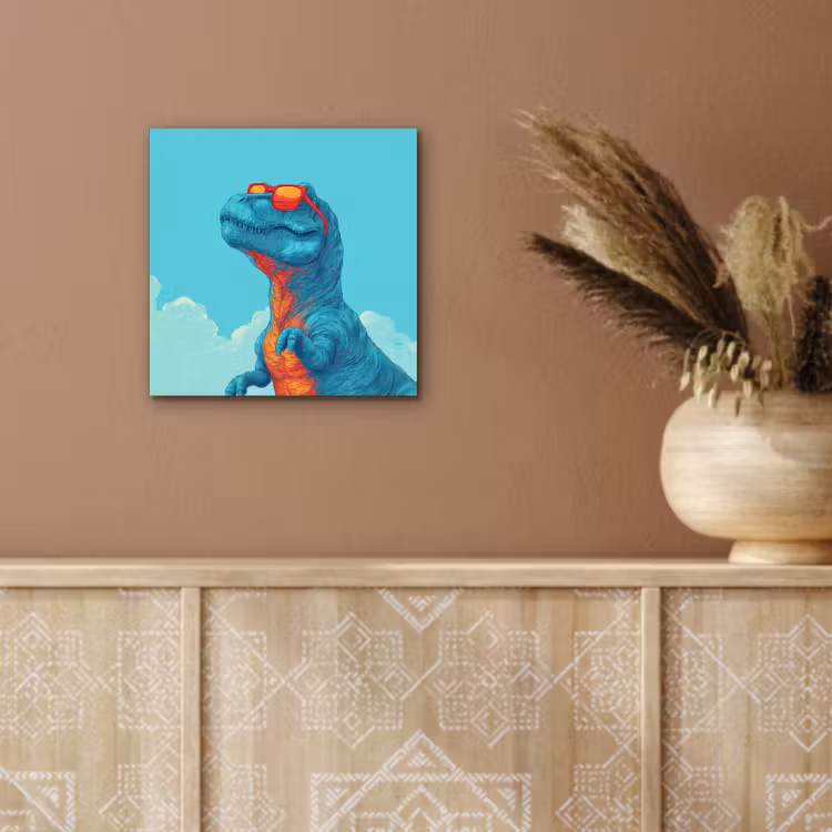 Aluminium schilderij - T-Rex - Blauw - Wolken - Zonnebril — 5