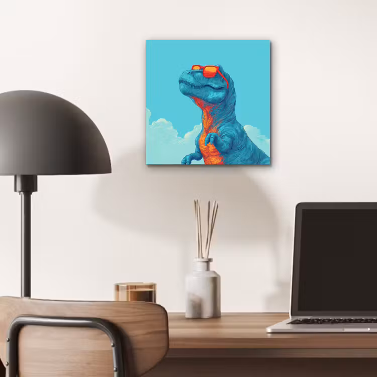 Aluminium schilderij - T-Rex - Blauw - Wolken - Zonnebril — 6