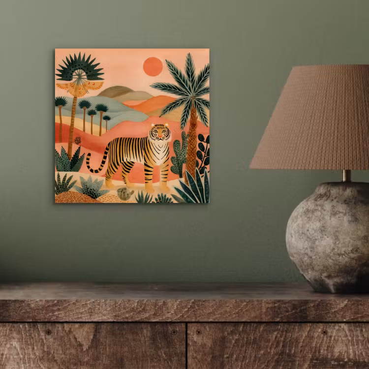 Aluminium schilderij - Tijger - Kleurrijk - Palmen - Cactus — 3